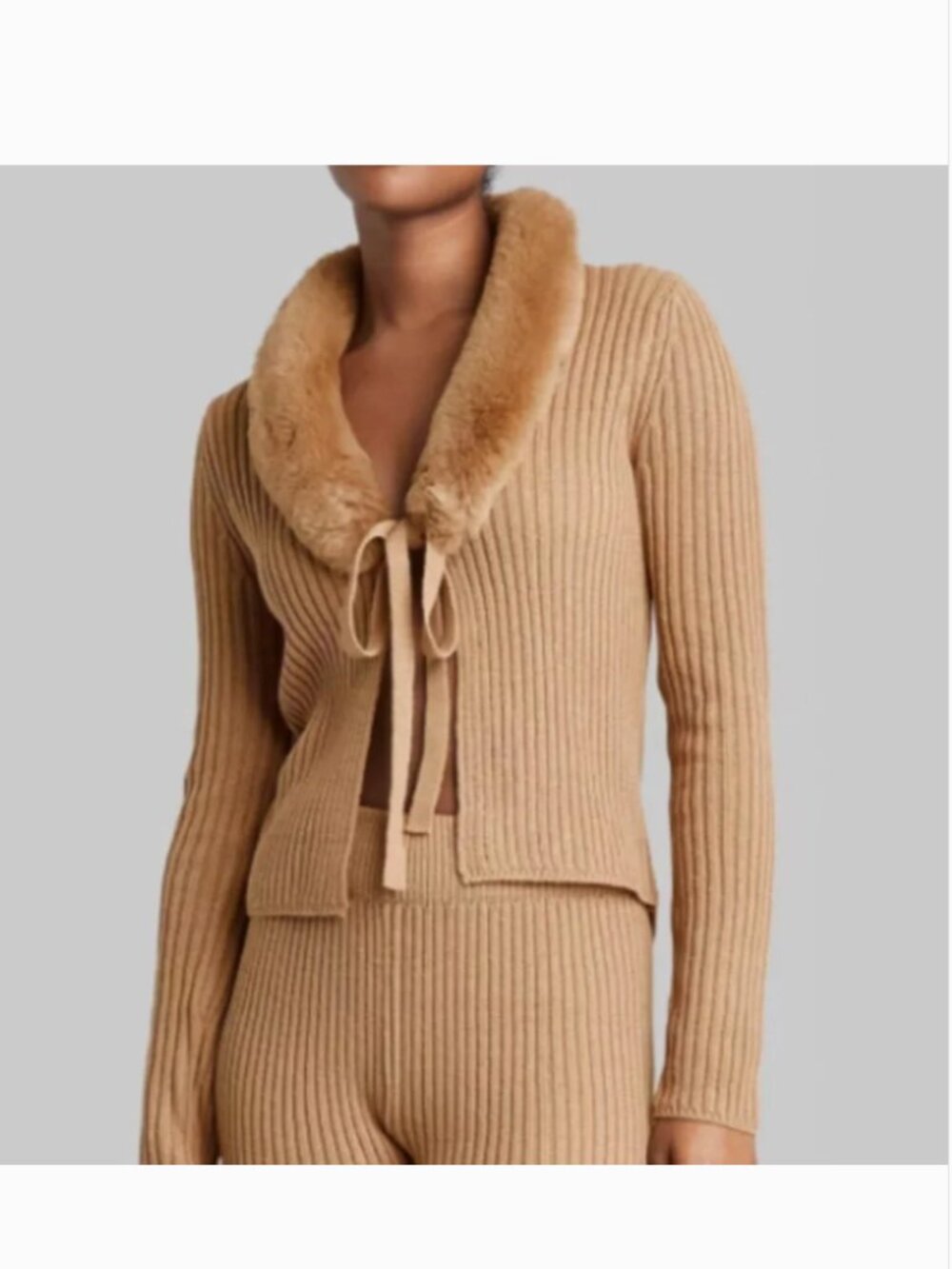 Wild Fable Ribbed Knit Faux Fur Collar Cardigan Retro 90's